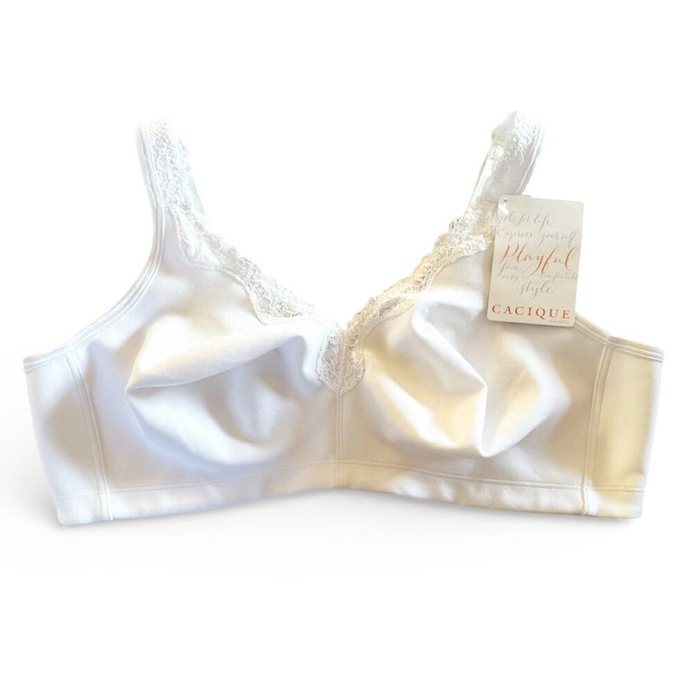 Lane Bryant Cacique Plus Size Cotton Unlined No-Wire Bra with Lace Size 44D NWT